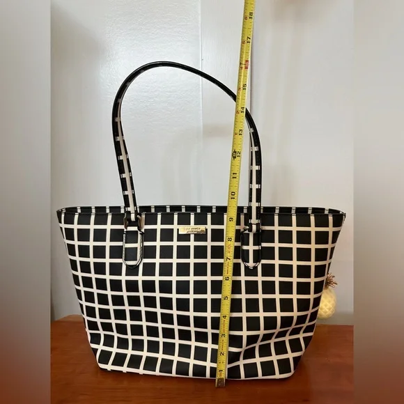 Kate Spade Checkered Pattern Tote in Black and White - Picture 8 of 9
